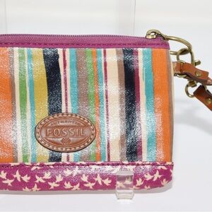 Fossil Multicolor Striped Bird Print Women's Wristlet Wallet